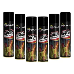 Kit com 6 un Tinta Spray Preto Brilhante Radnaq