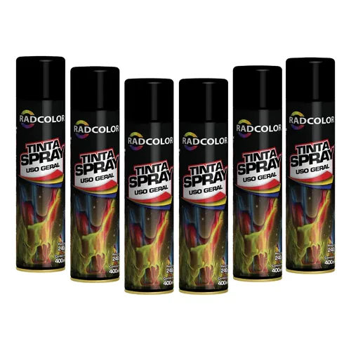 Kit com 6 un Tinta Spray Preto Brilhante Radnaq