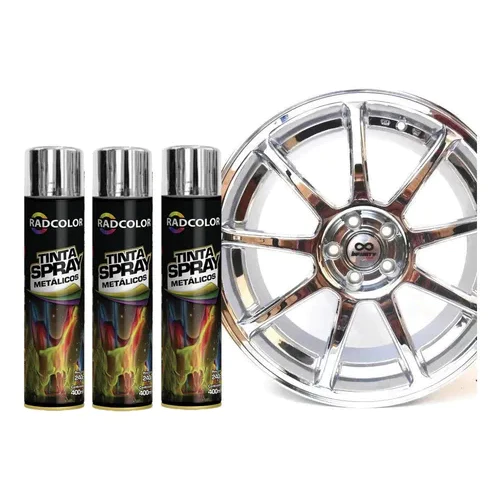3 Tinta Cromada Spray 400ml Radcolor Metalizada P/ Rodas